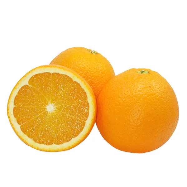 Oranje Met Ingesneden Helft Geïsoleerd Witte Ondergrond — Stockfoto