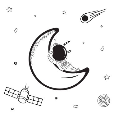 Düz çizgi film tarzında astronotlar. İnsan, insan uzay adamı. El çizimi vektör illüstrasyonu