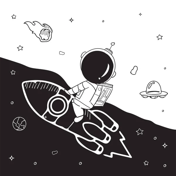 Personagens Astronautas Estilo Cartoon Plano Pessoa Homem Espaço Humano Ilustração — Vetor de Stock