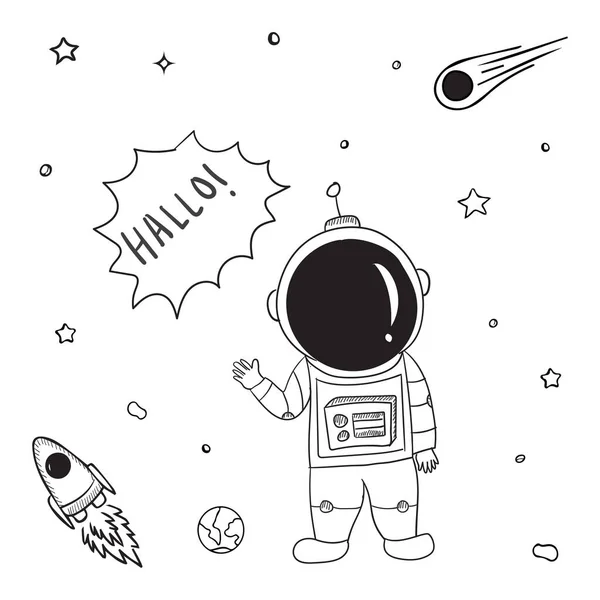 Αστροναύτες Χαρακτήρες Επίπεδο Στυλ Κινουμένων Σχεδίων Άνθρωπος Άνθρωπος Διαστημάνθρωπος Χειροκίνητη — Διανυσματικό Αρχείο