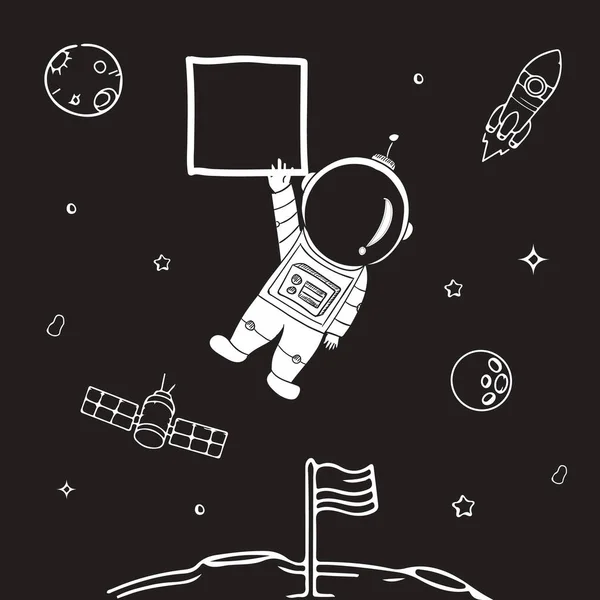 宇航员的角色都是扁平的卡通风格 人类太空人 手绘矢量图解 — 图库矢量图片