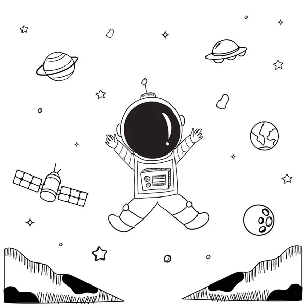 Astronauts Characters Flat Cartoon Style Person Human Spaceman Hand Drawn — Stock Vector