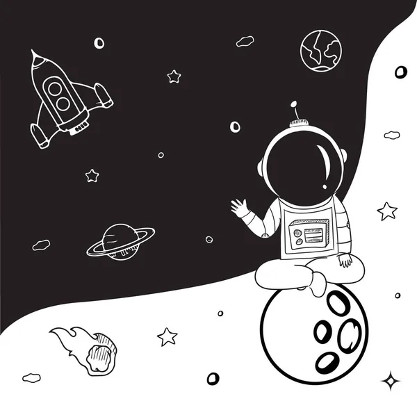 Düz Çizgi Film Tarzında Astronotlar Nsan Insan Uzay Adamı Çizimi — Stok Vektör