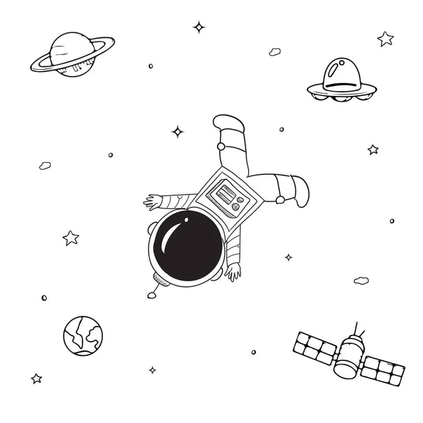 Astronauti Postavy Plochém Kresleném Stylu Osoba Lidský Kosmonaut Ručně Kreslená — Stockový vektor