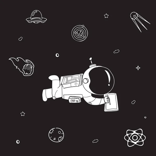 平面漫画風の宇宙飛行士のキャラクター 人間の宇宙飛行士 手描きベクトルイラスト — ストックベクタ