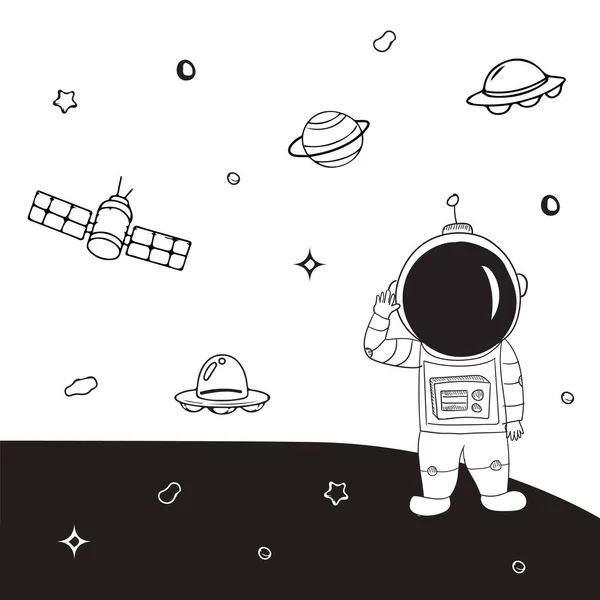 Astronautenfiguren Flachen Cartoon Stil Mensch Menschlicher Raumfahrer Handgezeichnete Vektorillustration — Stockvektor