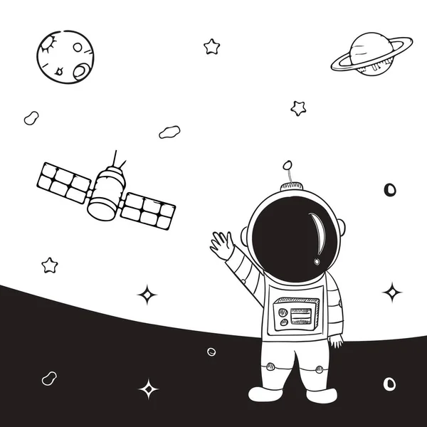 Astronautes Personnages Dans Style Dessin Animé Plat Personne Homme Espace — Image vectorielle