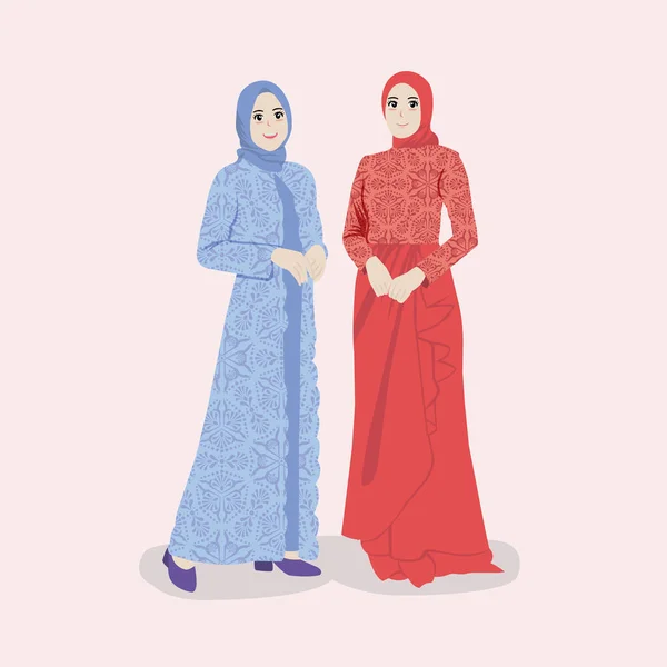 Meninas Usam Kebaya Batik Para Dama Honra Ilustração Vetorial —  Vetores de Stock
