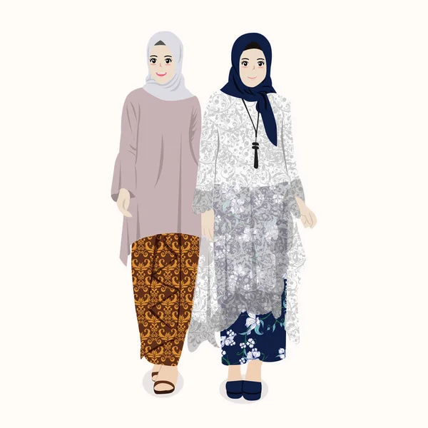 Girls Wear Kebaya Batik Bridesmaid Vector Illustration — Stock Vector