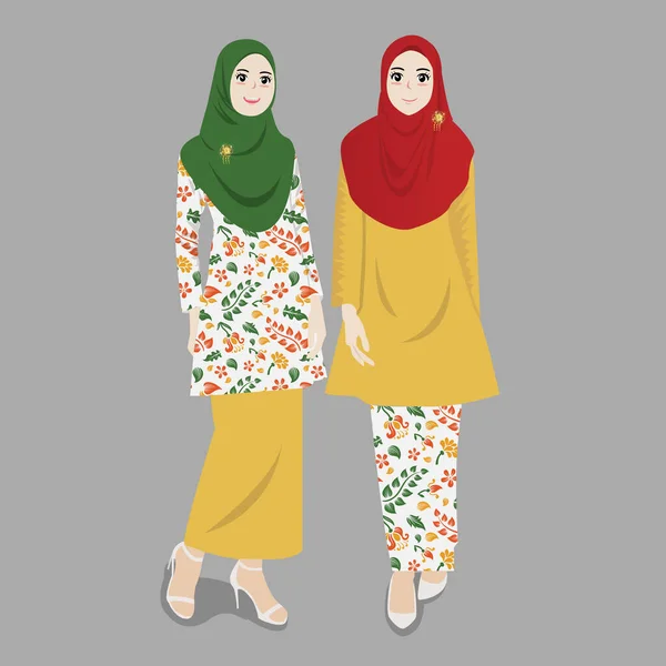 Mädchen Tragen Kebaya Und Batik Für Brautjungfern Vektorillustration — Stockvektor