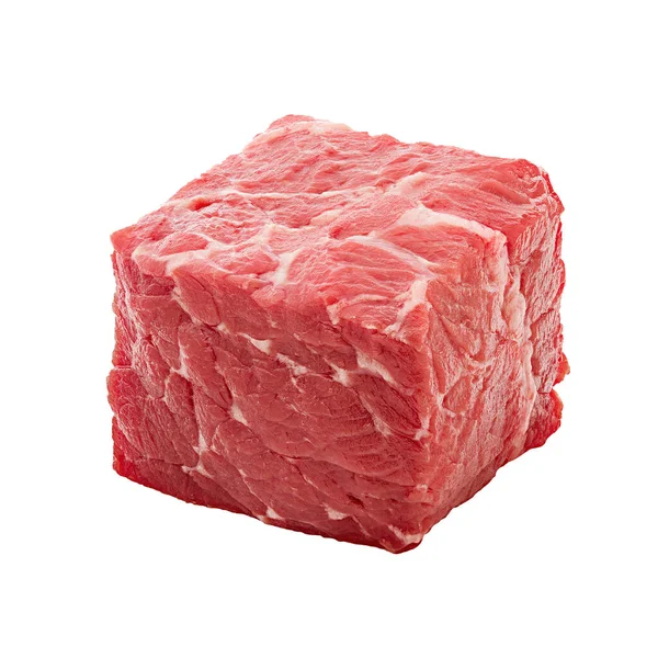 Kubus Van Rauw Rundvlees Geïsoleerd Witte Achtergrond — Stockfoto