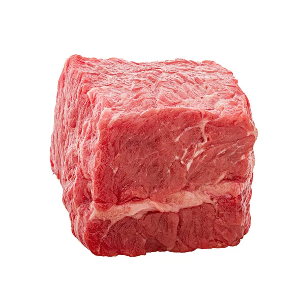 Cubo Carne Crua Isolada Sobre Fundo Branco — Fotografia de Stock