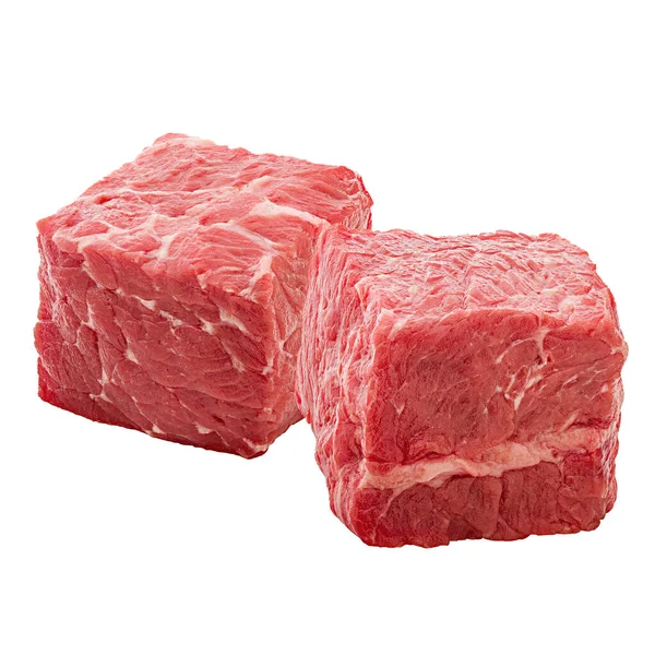 Würfel Von Rohem Rindfleisch Isoliert Auf Weißem Hintergrund — Stockfoto