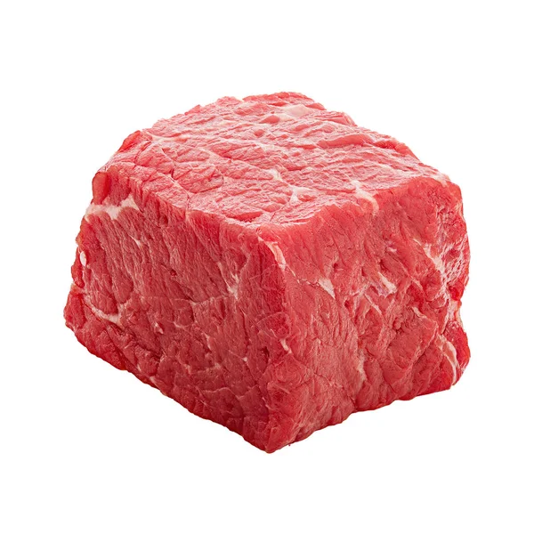 Kubus Van Rauw Rundvlees Geïsoleerd Witte Achtergrond — Stockfoto