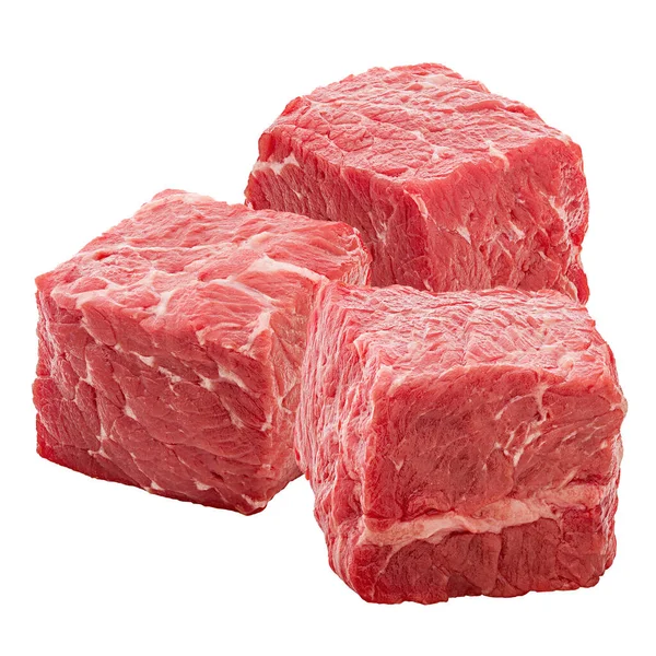 Cubos Carne Res Cruda Aislados Sobre Fondo Blanco — Foto de Stock