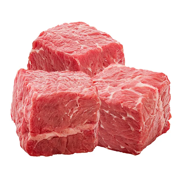 Cubos Carne Crua Isolada Sobre Fundo Branco — Fotografia de Stock
