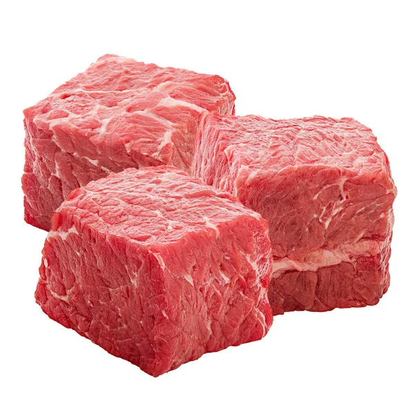 Cubes Raw Beef Meat Isolated White Background — Stock Photo, Image