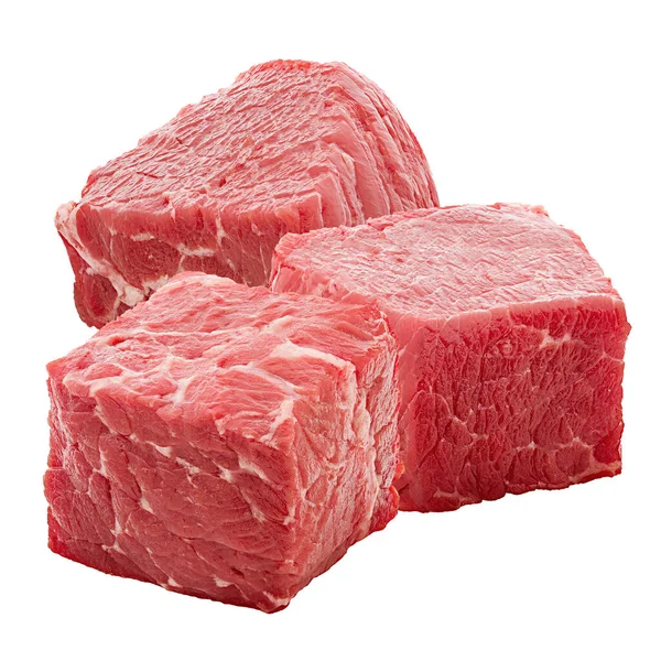 Cubes Raw Beef Meat Isolated White Background — Φωτογραφία Αρχείου