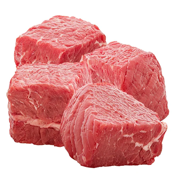 Würfel Von Rohem Rindfleisch Isoliert Auf Weißem Hintergrund — Stockfoto
