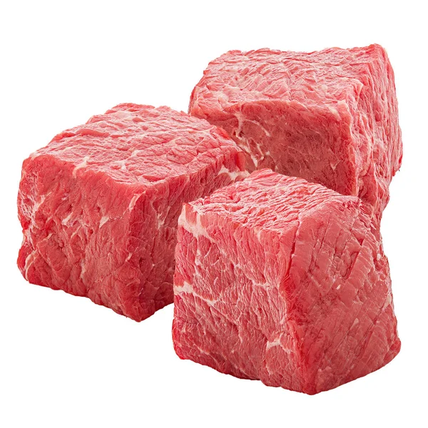 Cubes Raw Beef Meat Isolated White Background — Φωτογραφία Αρχείου