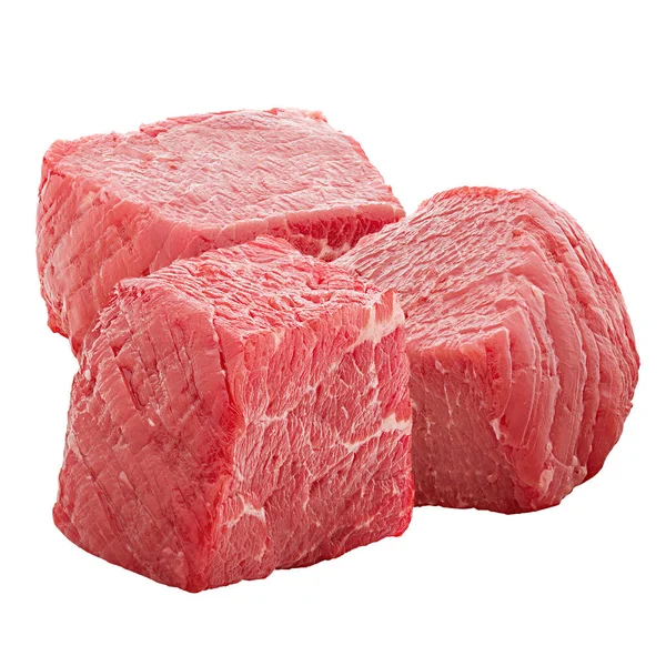 Kubussen Rauw Rundvlees Geïsoleerd Witte Achtergrond — Stockfoto