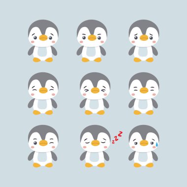 Şirin Penguen vektör çizimleri kümesi