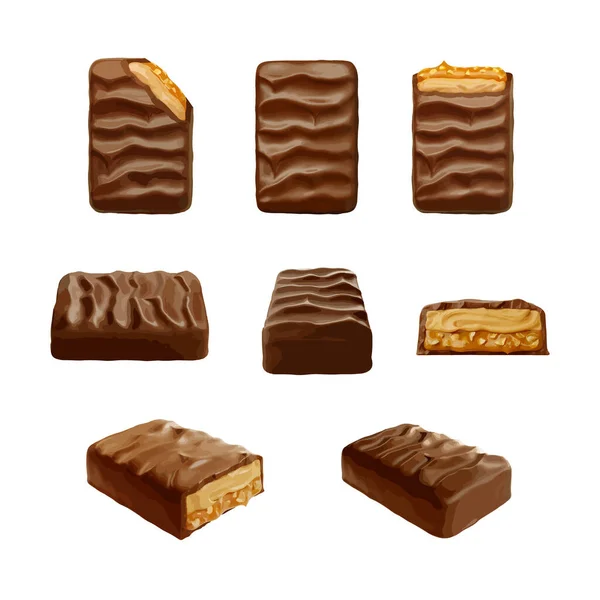 Illustration Vectorielle Réaliste Barre Chocolat Avec Angle Différent — Image vectorielle