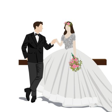 düğün gün güzel illüstrasyon Genç gelin vektör çift