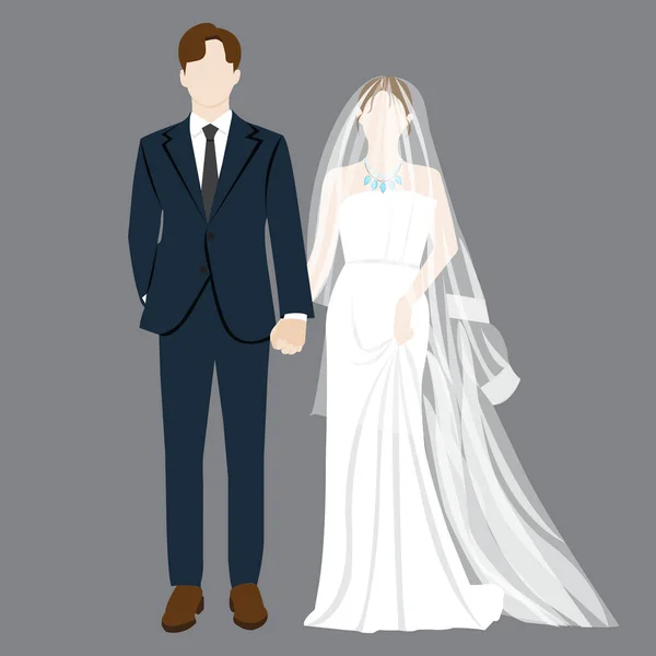 Vacker Ung Brud Och Brudgum Bröllopsdag Vektor Illustration — Stock vektor