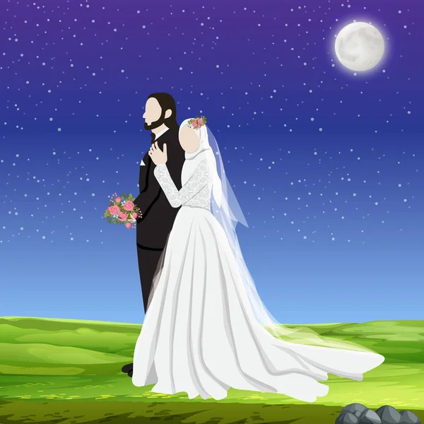 Sposa Musulmana Sposo Vettoriale Illustrazione — Vettoriale Stock
