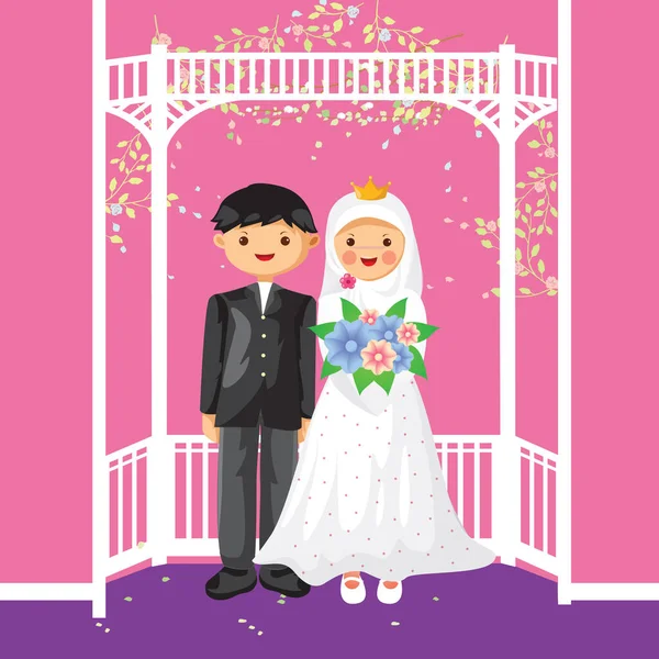 Ilustração Dos Desenhos Animados Vetor Noivas Noivas Muçulmanas — Vetor de Stock