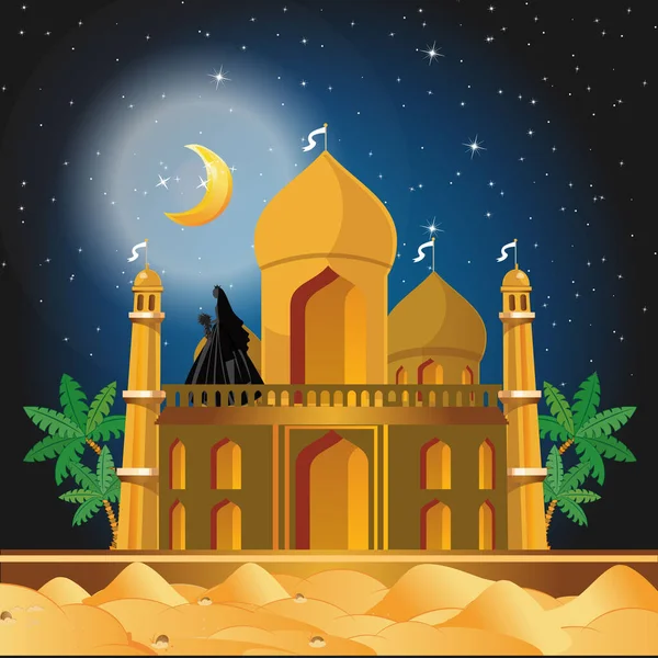 Arabisch Kasteel Nacht Vector Illustratie — Stockvector