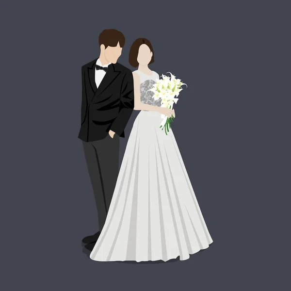 Bela Noiva Jovem Noivo Casal Mãos Dadas Dia Casamento Vetor —  Vetores de Stock