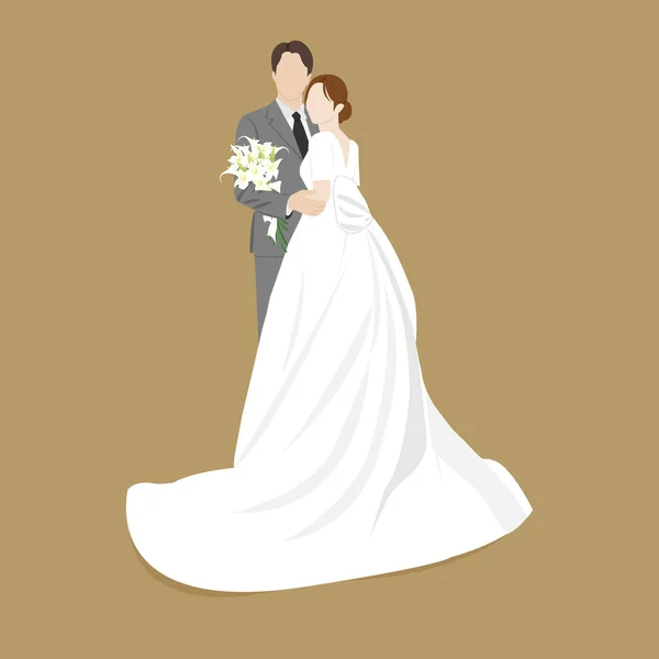 Mooie Jonge Bruid Bruidegom Paar Holding Handen Trouwdag Vector Illustratie — Stockvector