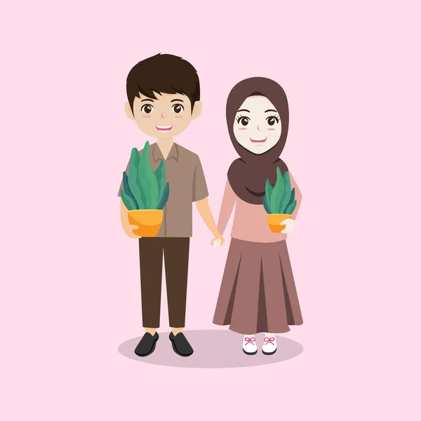 Casal Muçulmano Bonito Para Convite Casamento —  Vetores de Stock