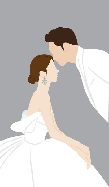 美しい若い花嫁と新郎の結婚式の日ベクトルイラスト — ストックベクタ