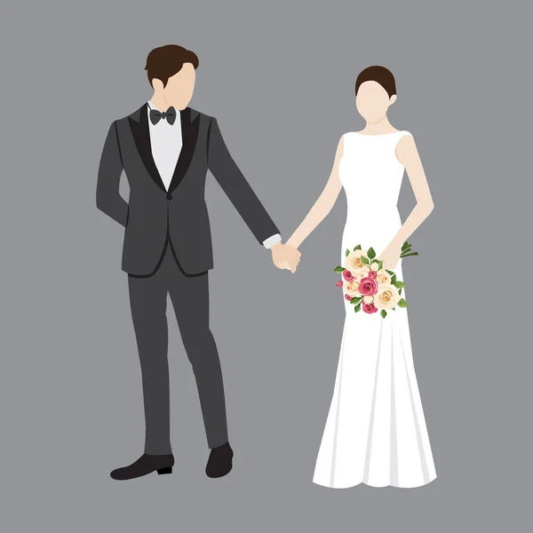 Vacker Ung Brud Och Brudgum Par Hålla Händerna Bröllops Dag — Stock vektor