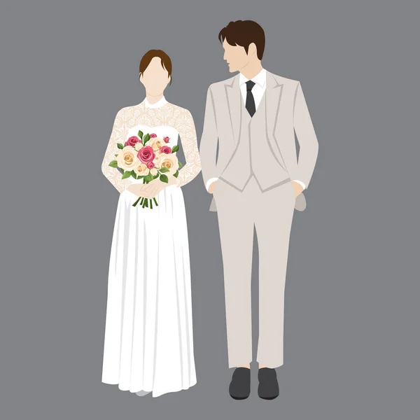 Gyönyörű Fiatal Menyasszony Vőlegény Esküvő Napján Vektor Illusztráció — Stock Vector