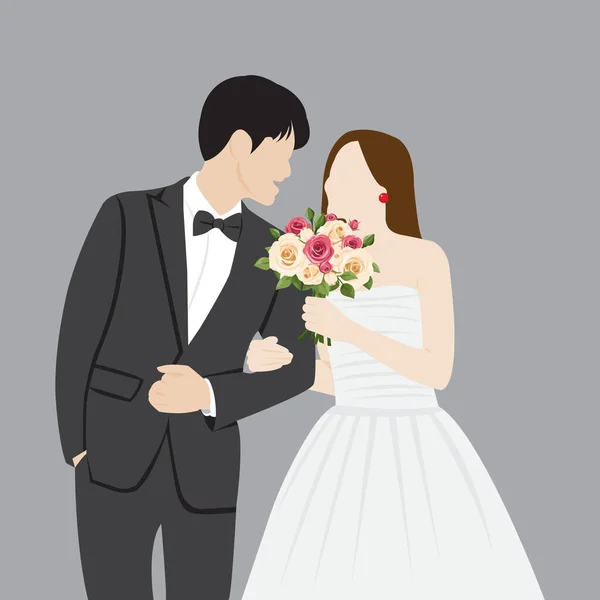 Beau Jeune Marié Couple Tenant Main Jour Mariage Illustration Vectorielle — Image vectorielle