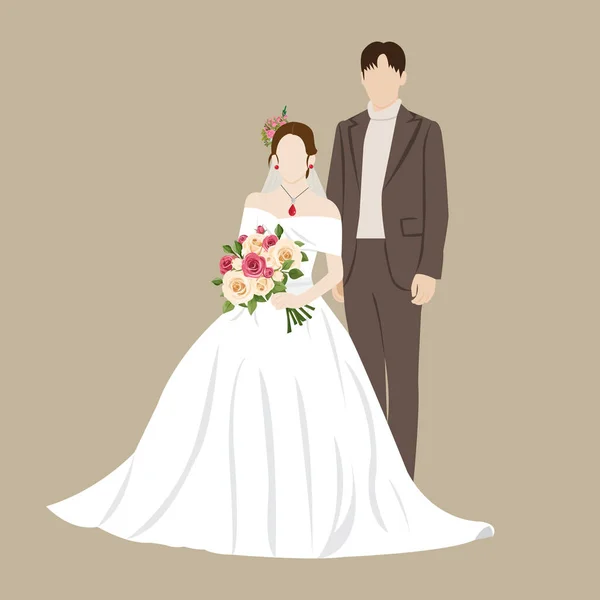 Düğün Günü Vektör Illüstrasyonunda Güzel Gelin Damat — Stok Vektör