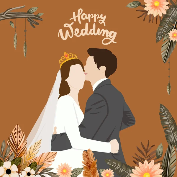 Bröllopsinbjudan Ritar Brud Och Brudgum Karaktär Vektor Illustration — Stock vektor