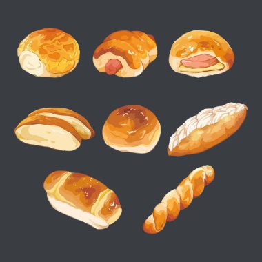 Ekmek seti. Vektör illüstrasyon tasarım elemanları