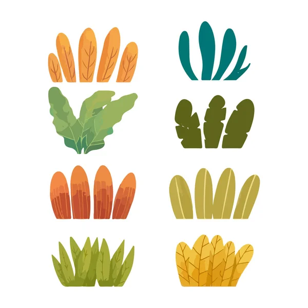 Χαριτωμένο Γρασίδι Χειροποίητα Φυτά Κινουμένων Σχεδίων Στυλιζαρισμένοι Χαριτωμένοι Θάμνοι Εικονογράφηση — Διανυσματικό Αρχείο