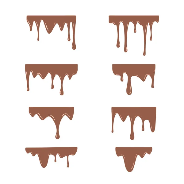Ensemble Dégoulinant Chocolat Fondu Sur Fond Blanc — Image vectorielle
