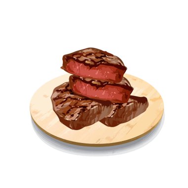 Ahşap bir tabakta sığır bifteğinin vektör çizimi