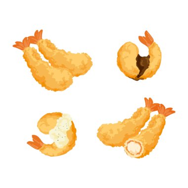 Tempura seti. Japon yemeği. Vektör İllüstrasyonu