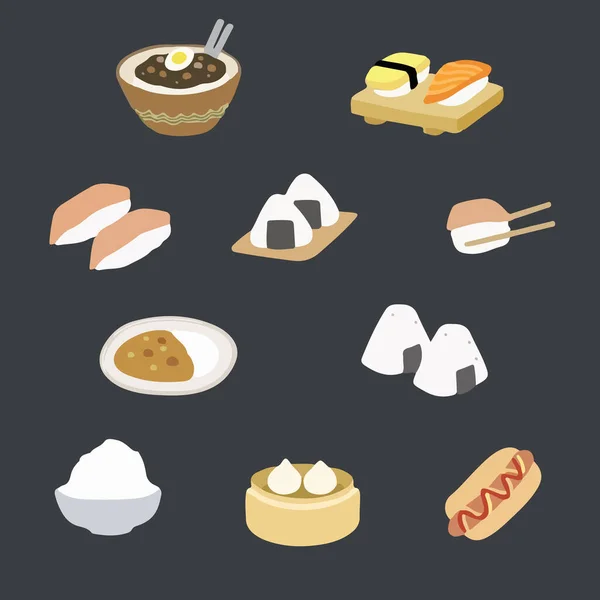 Ιαπωνικά Εικονίδιο Σύνολο Τροφίμων Διανυσματική Απεικόνιση — Διανυσματικό Αρχείο