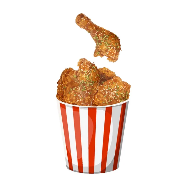 Fried Chicken Spicy Sauce Korean Style Strip Bucket Vector Illustration — Stock Vector