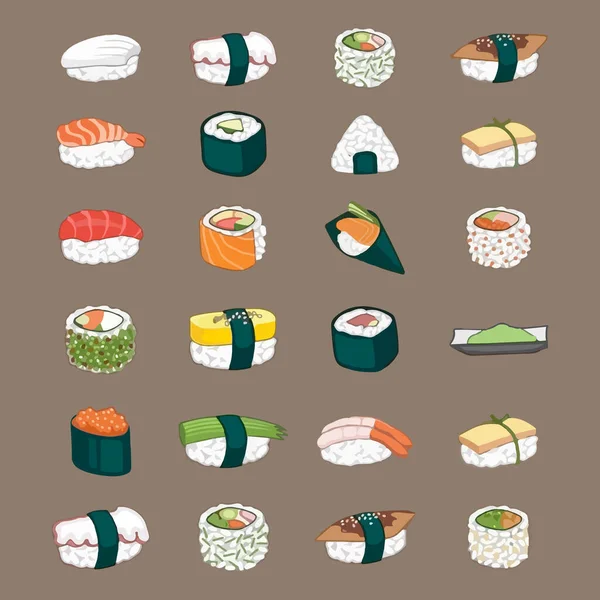 Conjunto Sushi Ilustração Vetor Aquarela Desenhada Mão — Vetor de Stock