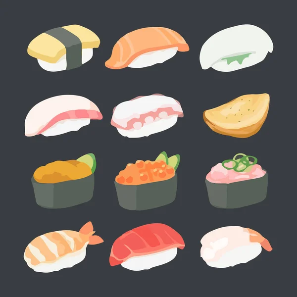 Conjunto Sushi Ilustração Vetorial — Vetor de Stock
